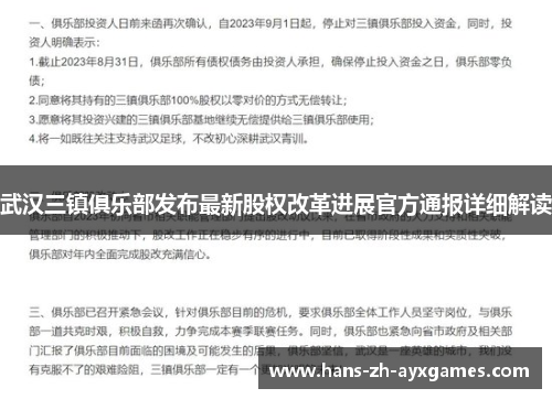武汉三镇俱乐部发布最新股权改革进展官方通报详细解读