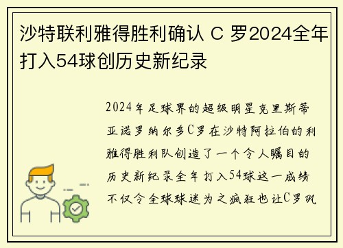 沙特联利雅得胜利确认 C 罗2024全年打入54球创历史新纪录 沙特联利雅得胜利确认 C 罗2024全年打入54球创历史新纪录